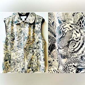 LISA INTERNATIONAL SUEDE TIGER GRAPHICS SWEATER BACK VEST SIZE L NEW